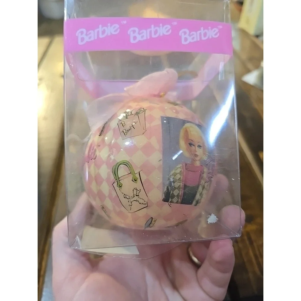 Vintage Barbie Retro Pink Checkered Ornament‎ With Iconic Barbie Graphics 1996
